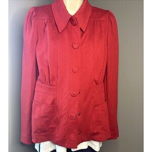 CABI red Blazer Spencer Jacket #3906 Mouline Rouge Red Pockets Stretch Sz S 8 10